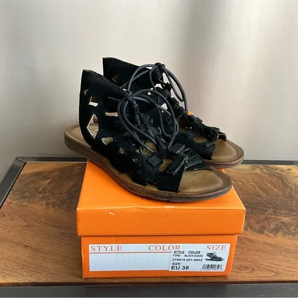 Miz Mooz Fond Gladiator Black Leather Lace Up Sandal, New in Box, EU Size 38